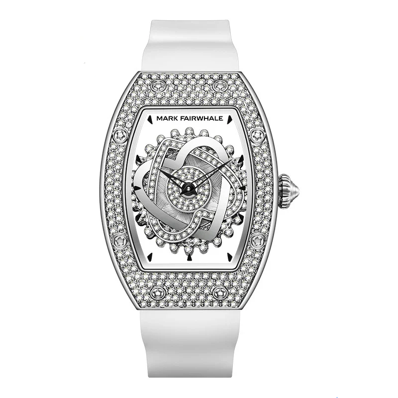 Mark Fairwhale 3770 ASTREA women’s luxury tonneau watch with starry sky dial and diamond-set bezel, captured in bright studio lighting