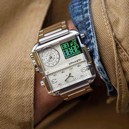 Mark Fairwhale 4270 TACORA military-inspired chronograph watch with labeled straight-edge, 24-hour, and digital time displays for precision and clarity