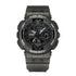 Mark Fairwhale 4370 VYBRO analog-digital watch with bright blue LED illumination showing dual time, calendar, and chronograph display in the dark.