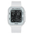 Mark Fairwhale 4430 NOXUL men’s square digital LED watch with blue illuminated screen showing fitness tracker icons and step count.