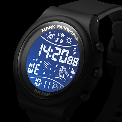 Mark Fairwhale 4440 TERRIX men’s outdoor digital watch shown underwater, highlighting its LED screen and 30 m water resistance for active lifestyles.