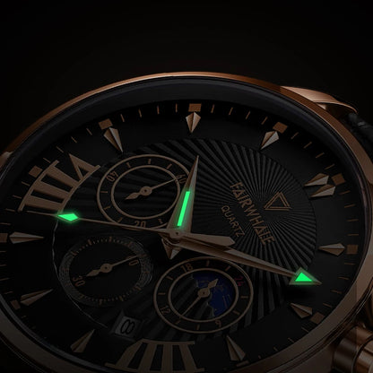 Mark Fairwhale 5020 TONARIS men’s chronograph watch glowing luminous hands in low light.