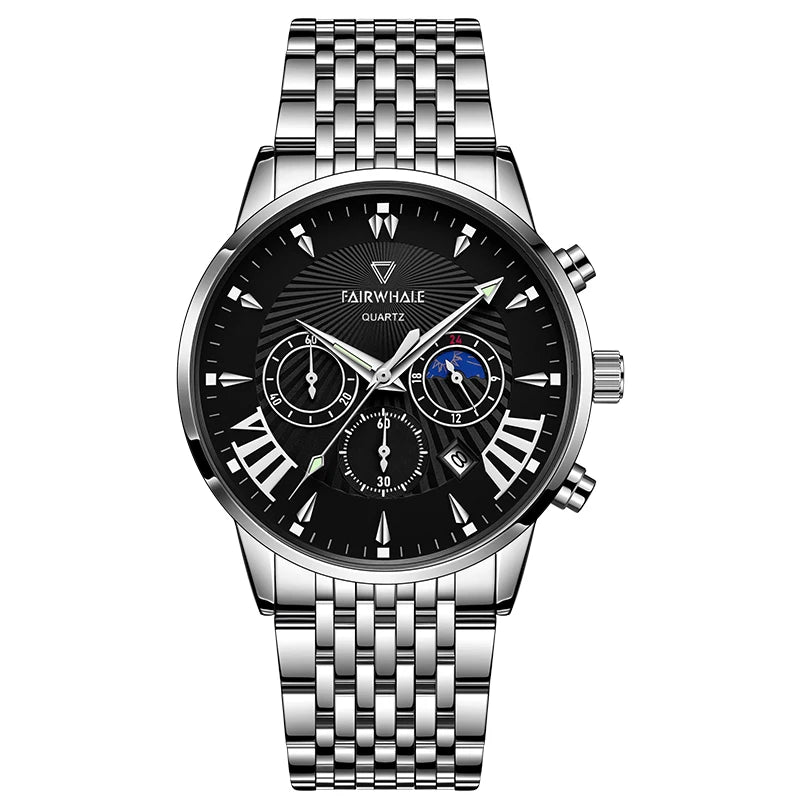 Mark Fairwhale 5020 TONARIS silver stainless steel men’s chronograph watch with complete calendar.
