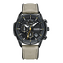 Mark Fairwhale 5024 NOVANTOR men’s luxury chronograph watch with black dial, yellow accents, quartz movement and grey leather strap