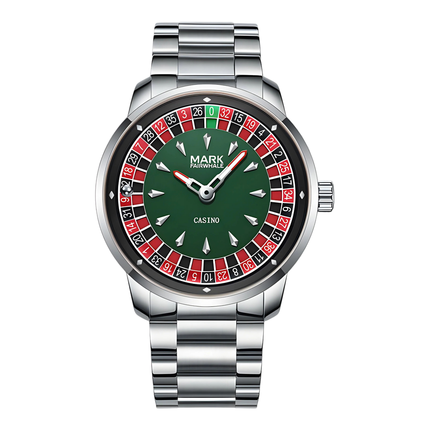 Mark Fairwhale 5031 ROULETTE Emerald Roulette – Emerald-tone rotating dial watch for men with diamond accents and Arabic numerals