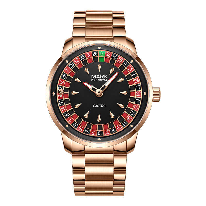Mark Fairwhale 5031 ROULEX Imperial Roulette – Gold-tone rotating dial watch for men with diamond accents and Arabic numerals