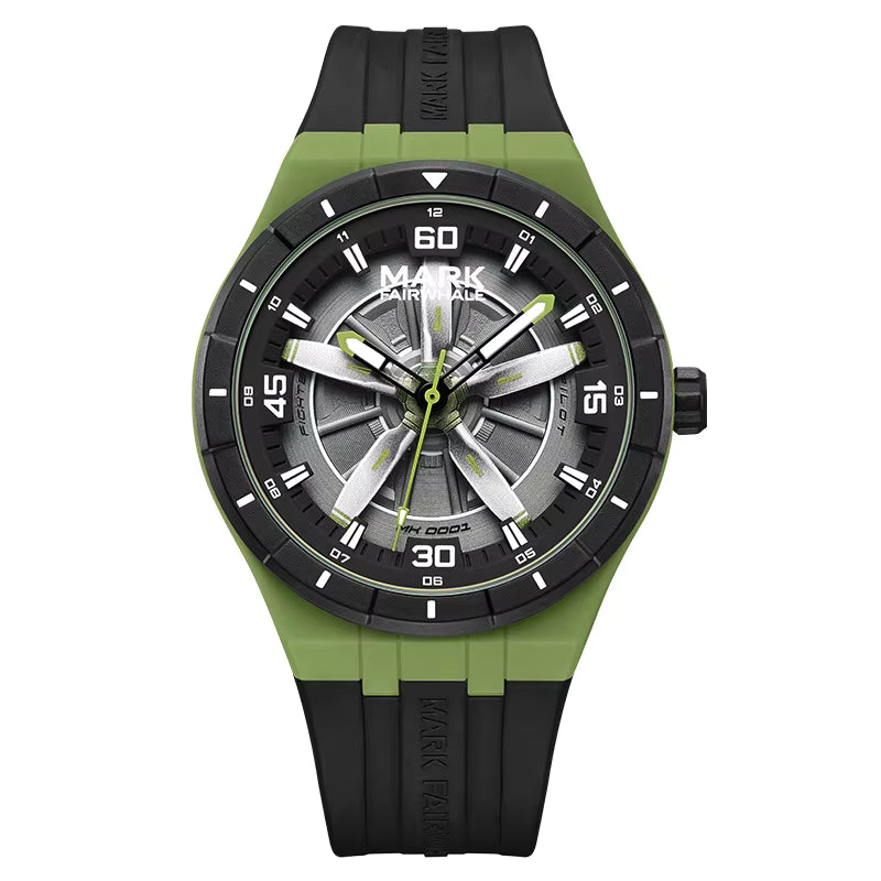 Mark Fairwhale 5050 AEROFORCE men’s quartz watch with turbine dial in green.