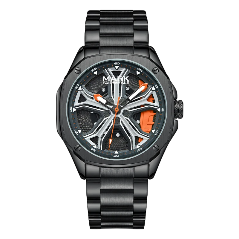 Luxury Mark Fairwhale 5060 NOCTRIX men’s watch with rotating dial and stainless steel strap.
