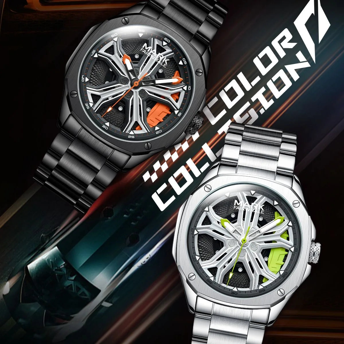 Mark Fairwhale 5060 NOCTRIX watch in black stainless steel with dynamic rotating dial.