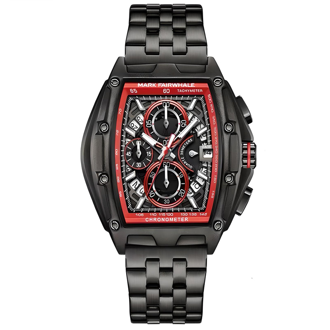 Mark Fairwhale 5080 TONIXORA – Red bezel men’s chronograph watch with stainless steel bracelet