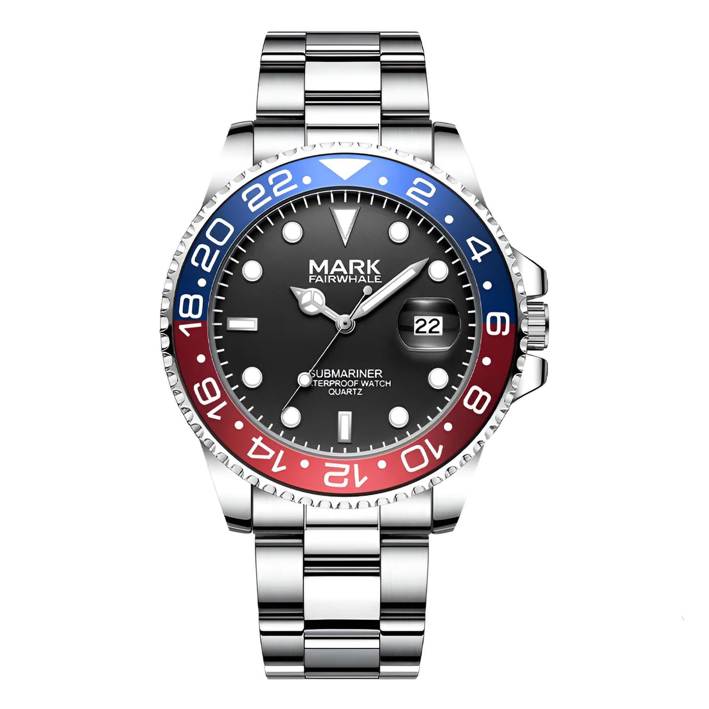 Mark Fairwhale 5140 VELTORIS full view Pepsi bezel stainless steel luxury quartz watch