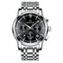 Mark Fairwhale 5370 LUNASIR black dial moon phase men’s watch with stainless steel strap and luminous hands.