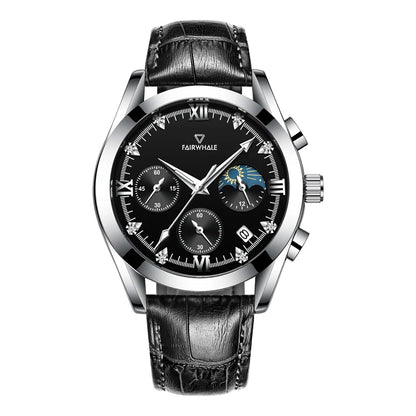 Silver Mark Fairwhale ALESTRA 5380 men’s quartz watch with black leather strap