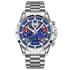 Mark Fairwhale 5430 ASTRION men’s chronograph with stainless steel strap, bold blue dial, and luminous hands.