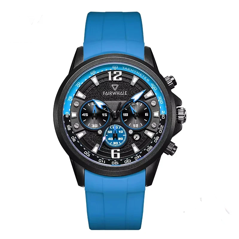 Mark Fairwhale 5530 URBEX men’s chronograph watch with blue silicone strap, black dial and waterproof sports quartz movement