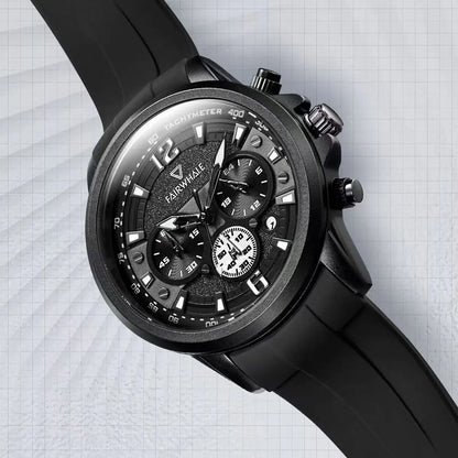 Mark Fairwhale 5530 men’s black chronograph watch with waterproof silicone strap and luminous hands