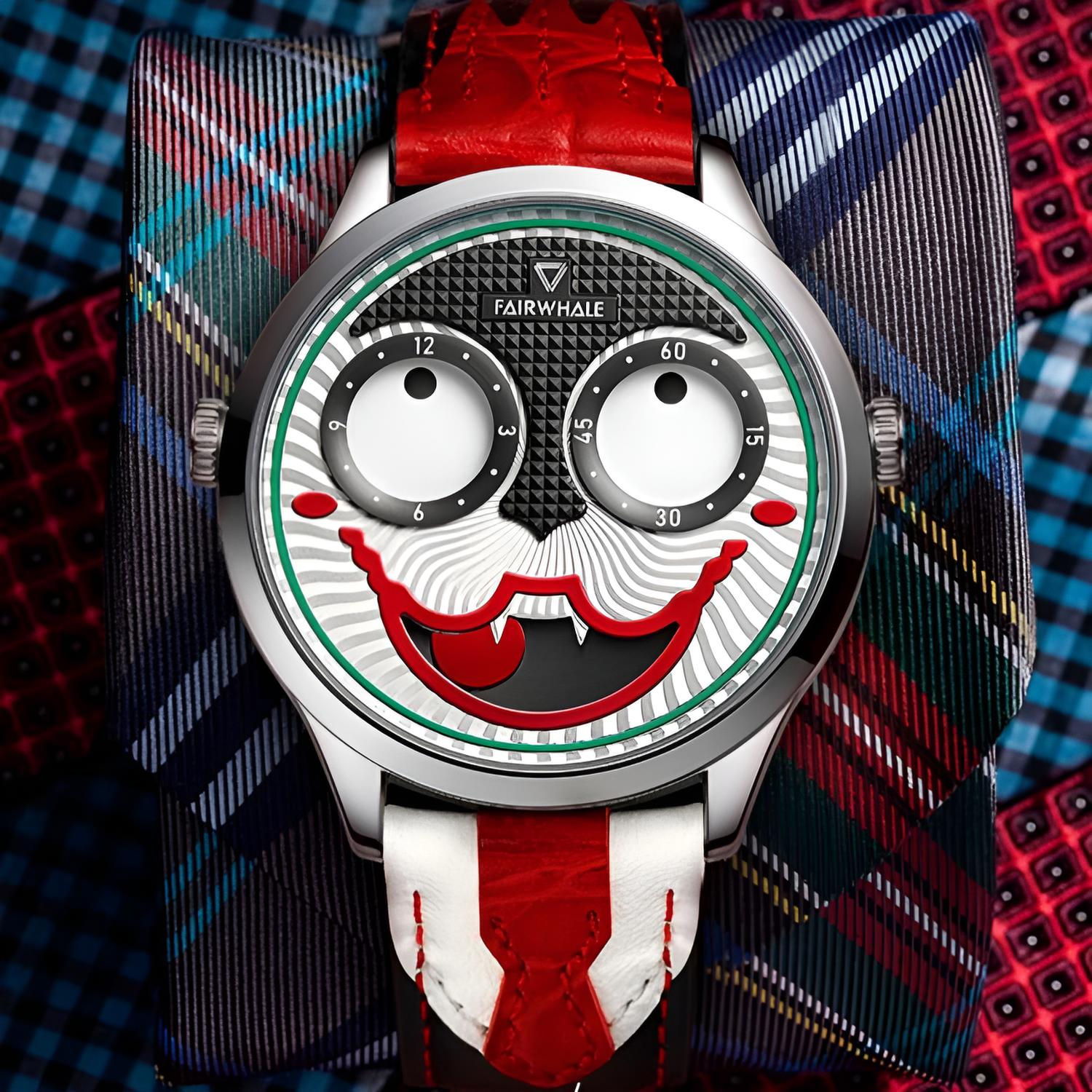 Mark Fairwhale 5600 Joker Watch Black crocodile leather strap with red stitching and stainless steel clasp