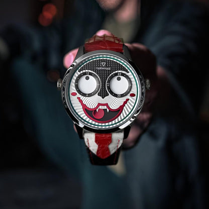 Mark Fairwhale 5600 Joker Watch Black crocodile leather strap with red stitching and stainless steel clasp