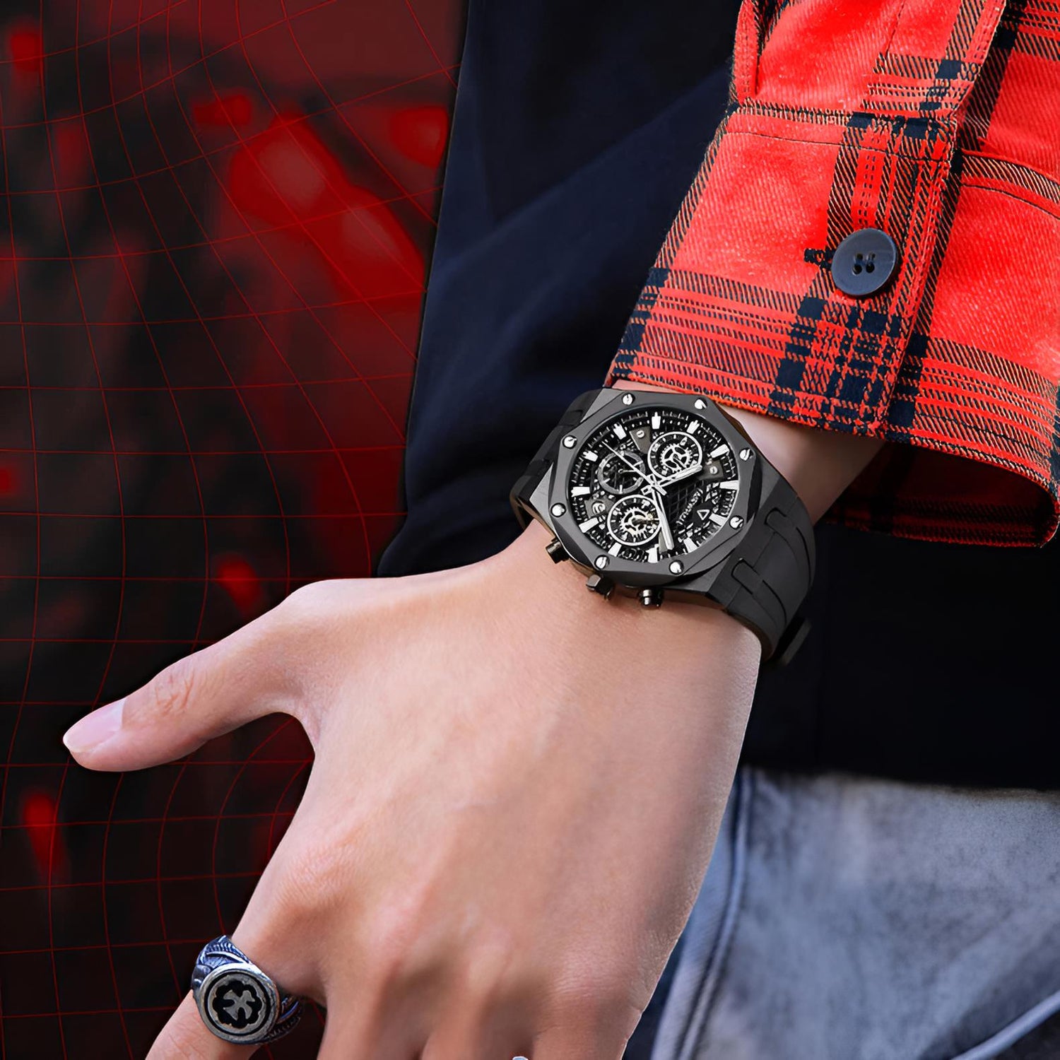 Mark Fairwhale 5660 VLARIL men’s chronograph watch with black octagonal case and luminous dial