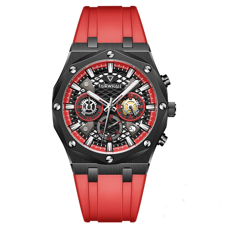 Mark Fairwhale 5660 ZYRON men’s chronograph quartz watch with red strap stainless steel case