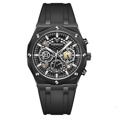 Mark Fairwhale 5660 ZYRON men’s chronograph sport watch with black rubber strap skeleton dial quartz movement