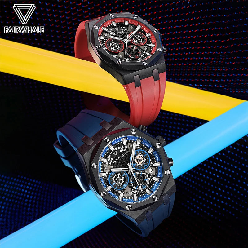 Mark Fairwhale 5660 ZYRON men’s sport chronograph watches in blue and red rubber straps quartz movement