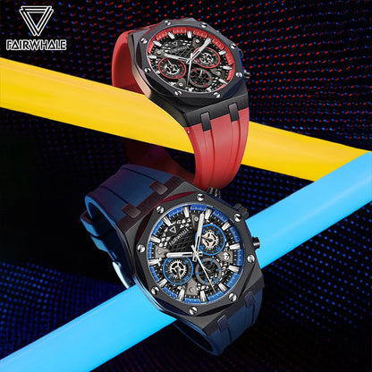 Mark Fairwhale 5660 ZYRON men’s sport chronograph watches in blue and red rubber straps quartz movement