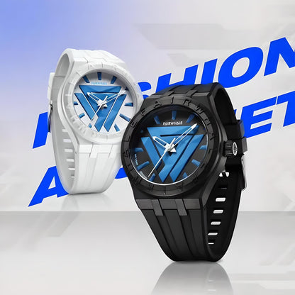 Mark Fairwhale 5680 ELIAN unisex quartz watches in black and white silicone straps with blue dial design