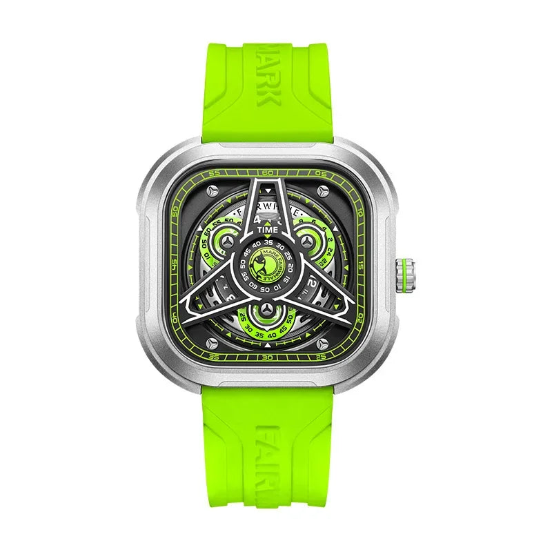 Mark Fairwhale 5740 men’s square quartz chronograph watch with neon green strap