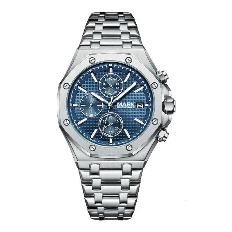 Mark Fairwhale 5860 RETRONIX men’s wristwatch with blue chronograph dial and stainless steel strap