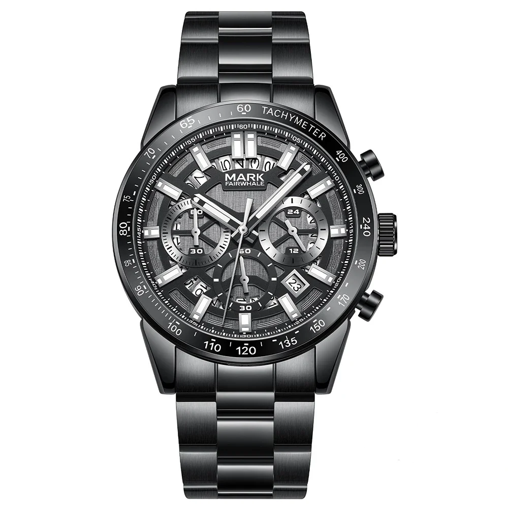 Mark Fairwhale 5880 NOCTUM men’s black chronograph watch with sapphire crystal and stainless steel strap