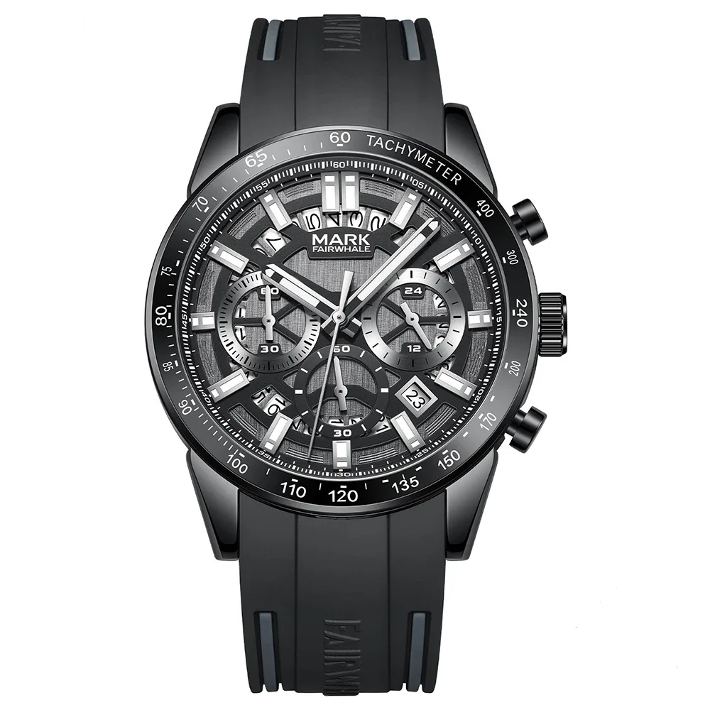 Mark Fairwhale 5880 NOCTUM men’s black chronograph watch with silicone sport strap and sapphire crystal