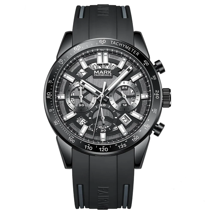 Mark Fairwhale 5880 NOCTUM men’s black chronograph watch with silicone sport strap and sapphire crystal