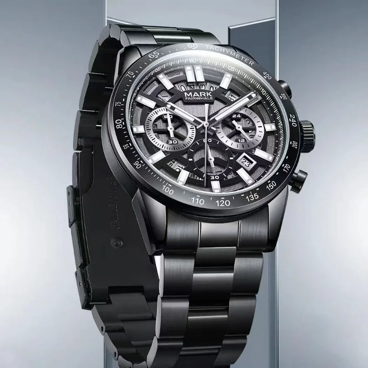 Mark Fairwhale 5880 NOCTUM stainless steel men’s chronograph watch with sapphire crystal black dial
