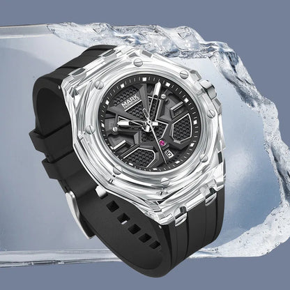 Mark Fairwhale 5920 VISORIX quartz watch with transparent case and white silicone strap