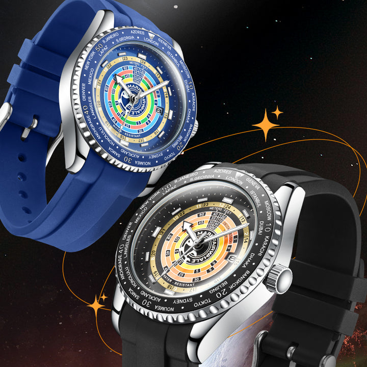 Blue strap version of Mark Fairwhale 5930 MIRRORA limited edition watch with analog-digital display