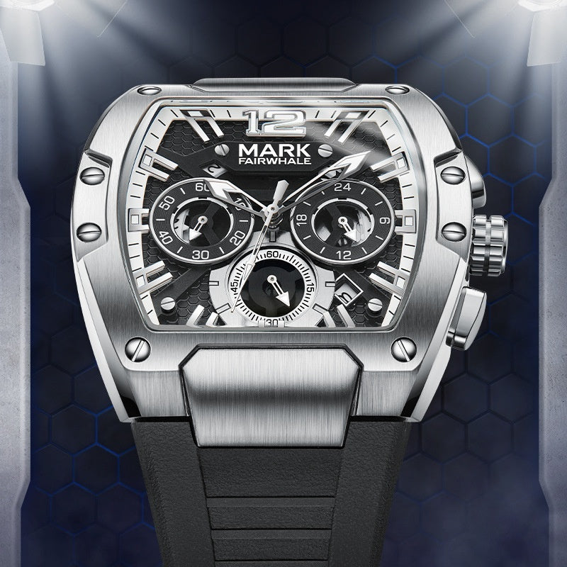 Mark Fairwhale 5950 TONIXOR men’s tonneau watch showcased under lights.