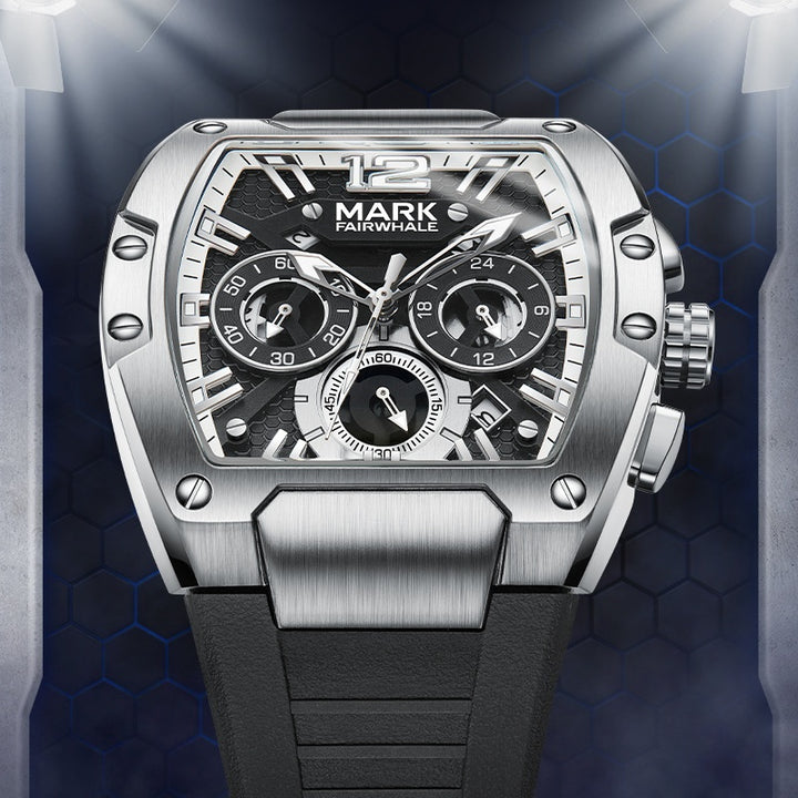 Mark Fairwhale 5950 TONIXOR men’s tonneau watch showcased under lights.