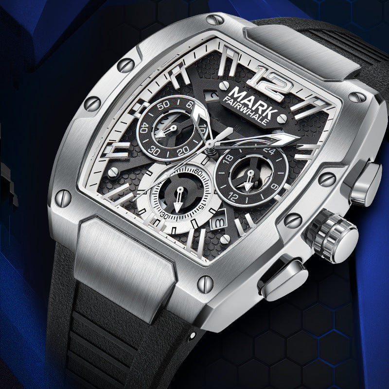 Mark Fairwhale 5950 TONIXOR tonneau chronograph watch angled side shot.