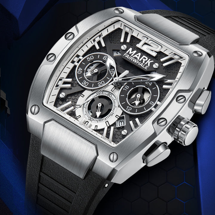 Mark Fairwhale 5950 TONIXOR tonneau chronograph watch angled side shot.