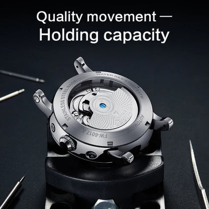 Mark Fairwhale 6017 automatic stainless steel caseback with visible mechanical movement