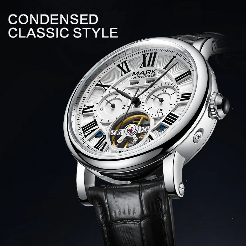 Mark Fairwhale 6017 automatic watch featuring open-heart skeleton dial and classic Roman numerals