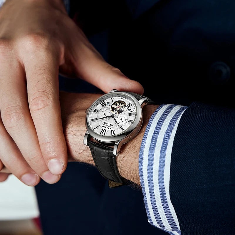 Mark Fairwhale 6017 men’s luxury mechanical watch with leather strap and multi-functional calendar