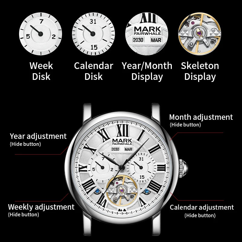 Mark Fairwhale 6017 multifunction men’s watch with week, date, month, and year display