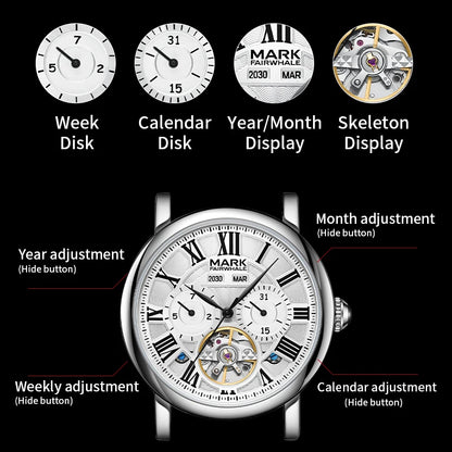 Mark Fairwhale 6017 multifunction men’s watch with week, date, month, and year display