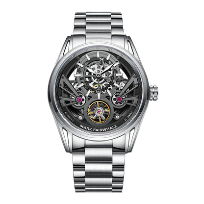 Mark Fairwhale 6021 black skeleton dial stainless steel automatic watch