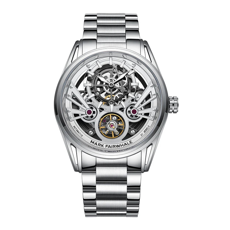 Mark Fairwhale 6021 silver skeleton dial automatic mechanical watch