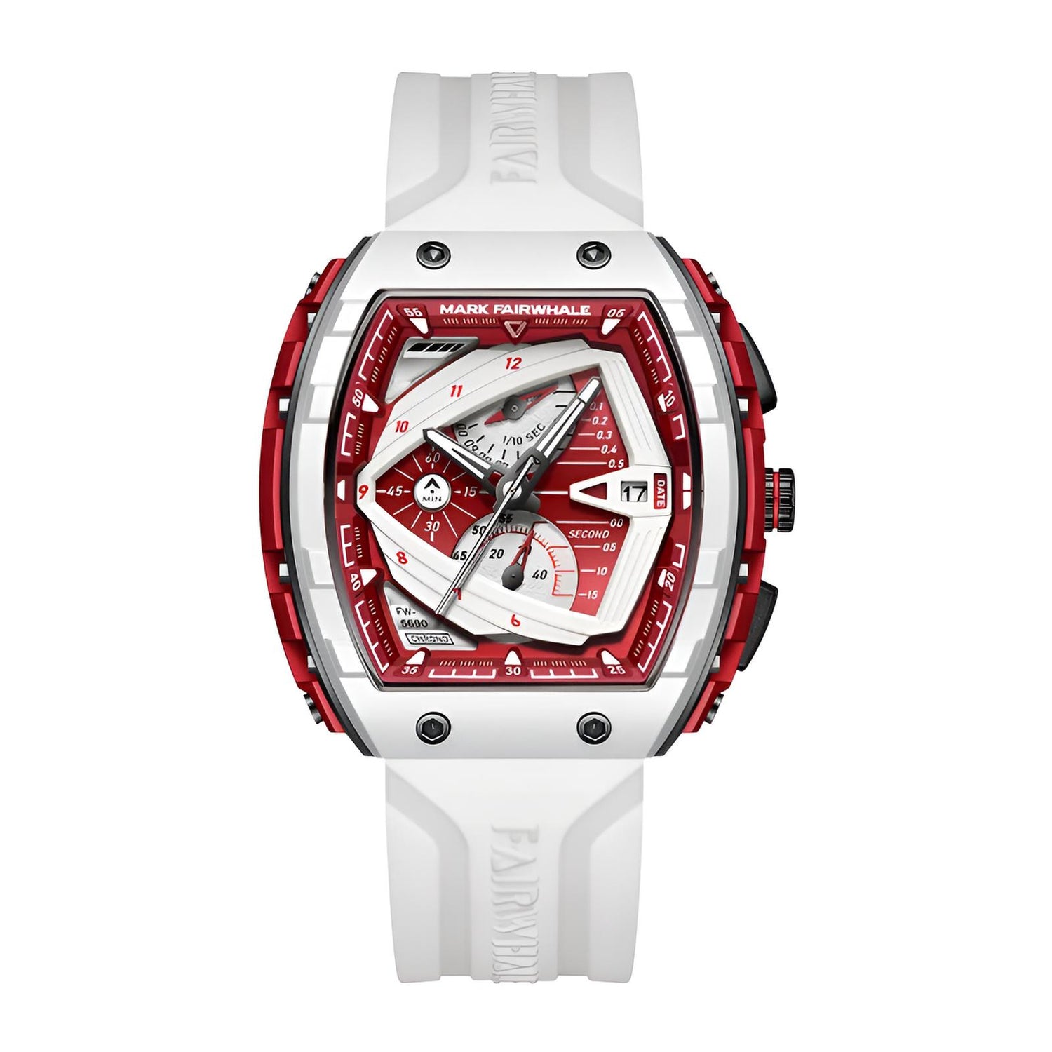 Mark Fairwhale ADRIAN Arctic Eclipse – White dial tonneau-shaped watch with high-contrast display and scratch-resistant Hardlex crystal