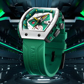 Mark Fairwhale ADRIAN Emerald Horizon – Green dial tonneau chronograph watch for men with rubber strap and auto date