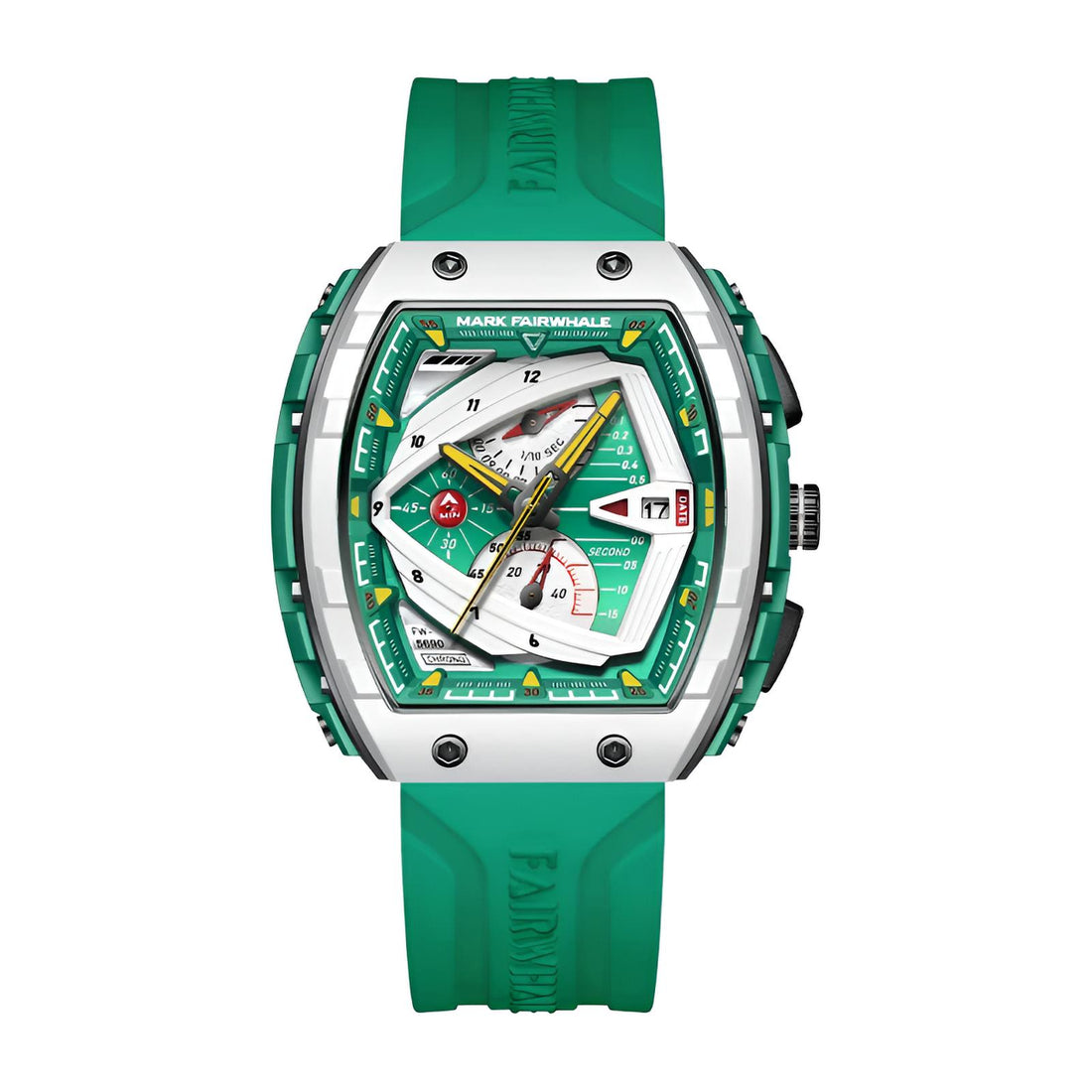 Mark Fairwhale ADRIAN Emerald Horizon – Green dial tonneau chronograph watch for men with rubber strap and auto date